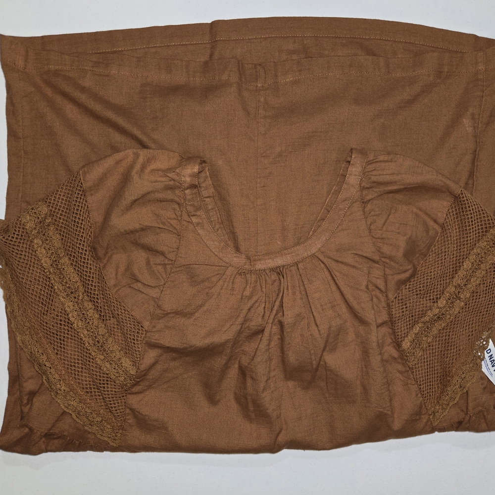 Old Navy Brown Midi Dress with Lace Sleeves